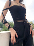 Bandage Detail Mesh Crop Cami Top-Outfit