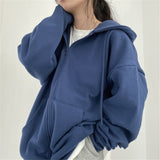 Women Hoodies New Autumn Casual Solid Color Harajuku Oversized Sweatshirts Korean Version Zip Up Long Sleeve Hoodie Coats