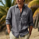 Fongt Men's Linen Shirt Button Shirt Summer Beach Shirt Pure