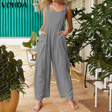 Overalls 2021 Summer Romper Women Jumpsuit Female Cotton Wide Leg Jumpsuit Casual Loose Square Neck Strap