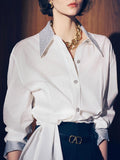 Fongt Temperament Commuting Blouse 2025 Autumn New Collar Collar Drilled Single Buckle Repair Slim Thin Shirt Female Tide
