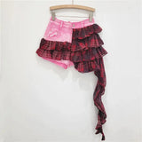 Denim Irregular Patchwork Ruffles Mini Skort-Outfit