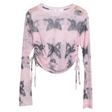 Real Shooting 2024 Summer New Long-Sleeved Short-Sleeved T-Shirt Sun Protection Shirt Thin Perspective Tie-Dye Mesh Hooder