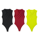 New Solid Color Pleated Neckline Sleeveless Jumpsuit 1165081-Outfit