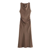Fongt Autumn Silk Hymn Feeling Sleeveless Fan Flute Dress Round Neck Fashion Party Dress