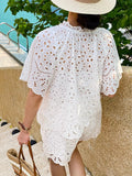 Fongt Women's Clothing Famous Faswear Holiday Set Women's Fashion French Design With White Embroidery Top Shorts