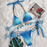 Fongt New Sexy Strap Gradient Print Women's Split Swimsuit Luxury Crystal Diamond Bikini Shell