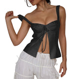 Front Slit Tie-Up Bustier Top-Outfit
