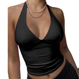 Fongt 2024 New Neck V Neck Show Chest Sling Sexy Slim Back Top-Outfit