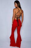 Red Ruffles Slim Flare Elastic