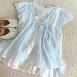 Aesthetic Front Tie Fake Two-piece Tee-Outfit