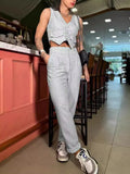 Fongt New Women's Wear Temperament Pure Color Sleeveless Vest Suit Casual Pants Two-Piece