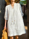 Fongt Spring And Summer Women's White Dresses Women's Summer French Vacation Dress European Women's