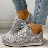 Flat Glitter Sneakers Casual Female Mesh Lace Up Bling Platform Comfortable Plus Size Vulcanized Shoes 2019 Soft
