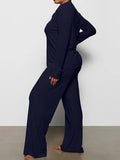 Long Sleeve Button Down Ribbed Knit Pajamas Set-Outfit