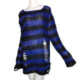 Fongt Version Of The Hollow Hole In The Long Sweater Female Lovers Stripes Loose Color Dark Versatile Knit Niche-Outfit