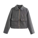 Fongt Women's Explosive Collared Pocket Zipper Jacket