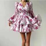 Gentle Style Dress Women 2025 Spring New Sweet Fresh Fashion Bubble Sleeve Print Short Ponve