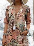 Fongt New Printed Summer V-Neck Casual Holiday Bag Dress Home Clothes Women