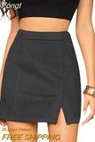 Women's Bag Hip Short Skirt High Waist Zipper Autumn Winter A-line Solid Color/Leopard Print