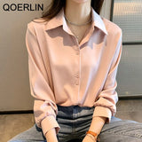 4XL OL Style Chiffon Blouse Women Plus Size Long Sleeve Elegant Tops Shirt Solid Long Sleeve Korean Loose Blouses