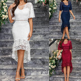 Fongt Solid Color Lace Mid-Sleeve Packed Evening Women's