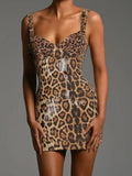 Leopard Print Sequined Mini Dress-Outfit