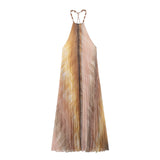 New Tie-Dye Printed Neckline Pleated Dress 3666096-Outfit