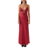 Collared With Ribbon Super Long V-Neck Sexy Dress