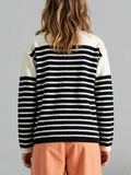 Fongt And Winter Single-Dcup Buckle V-Neck Pocket Knitted Cardigan New Striped Impact Coat