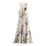 Fongt Explosive Women's Temperament Fashion Folds Print Sleeveless Dress
