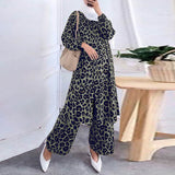 Leopard Printed Casual Loose Muslim Sets ZANZEA Women Full Sleeve Blouse Long Pants 2022 Party Suits Islamic