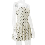 White A-line Polka Dot Dress Sleeveless Mini Dress-Outfit