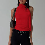 High Collar Tie Up Top-Outfit
