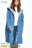 size Denim Trench Coat Women Spring Autumn Long sleeve Hooded Jeans Windbreaker Long Coat Female Basic Casual