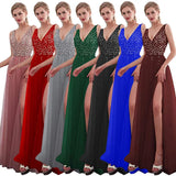 Fongt Wishebayshopee Pink Embroidered Beads Sexy Deep V-Squins Evening