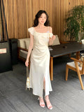 Fongt Special Price Does Not Return] Xiu Xixi 2025 Summer Out-To-Shoulder Flower Dress High-End Long Dress 88305