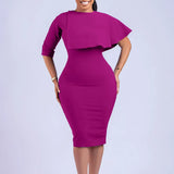 Fongt Large-Size Female Decoration Height Waist Lotus Side Temperament Commuter Pencil Skirt Dress