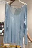 T-shirt Loose Large Size Is Thin Round Neck Open Back Thin Section Slightly Transparent Slit Long-sleeved