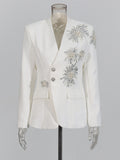 Fongt Show Suit 2025 Autumn New Fashion V Lead Heavy Industry Design Diamond Decoration Blazer Suit Coat Woman