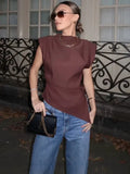Fongt Three-Color Folded Decorative Cushion Shoulder Jacket Without Sleeve Top 2025 Spring New B88795