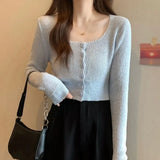 Fongt Style Blouse Spring And Autumn 2023 New Chic Temperament Square To Slimming Short Long-Sleeved Knitted Shirt