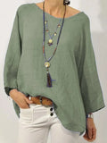 Women Blouse Long Sleeve Solid Cotton Linen Shirts Female Casual Basic Robe Soft Tunic Oversized Blouse for Women Tops-Outfit