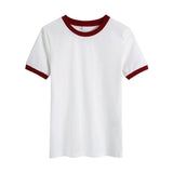 Women 2021 Fashion Patchwork White Strethy T Shirt Vintage O Neck Short Sleeve Female Top Tee Mujer
