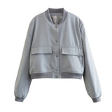 Fongt Color Jacket 2023 Stand Collar Double Pocket Solid Color Locomotive Ker Pilot Jacket Cotop Female-Outfit