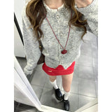 Fongt Gray Round Collar Small Fragrant Knitted Top Woman 2025 Spring Small Man Super Fire Single Special Coat Thin