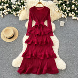 Fongt Banquet Dress High-End Light Luxury Niche Leaf-Side Cake Dress Heavy Industry Folds Long Dress