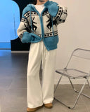 Deer Jacquard Hooded Knitting Zipper Cardigan-Outfit