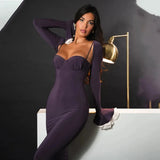 Solid Long Flared Two-piece Crop Sleeve Midi Dress-Outfit