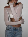 Ruched Off Shoulder Long Sleeve Crop Top-Outfit
